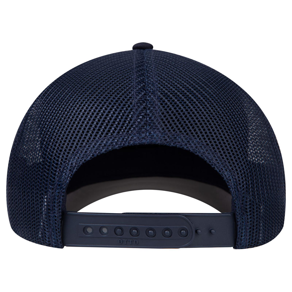 Rear View of 004 - Navy OTTO CAP Seamless 6 Panel Mid Profile Mesh Back Trucker Hat