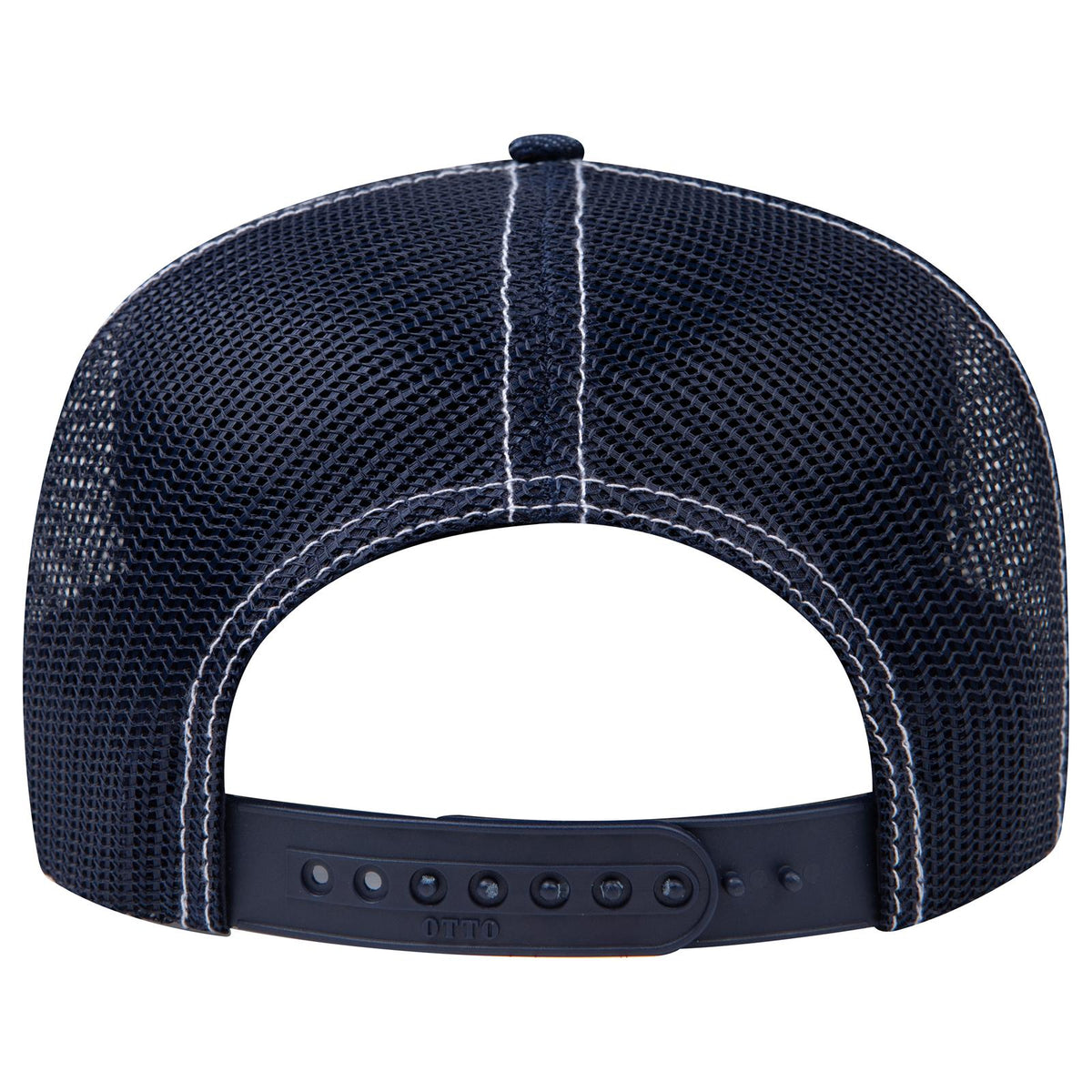 Rear View of 004W - Nvy/Wt OTTO CAP 5 Panel Mid Profile Mesh Back Trucker Hat
