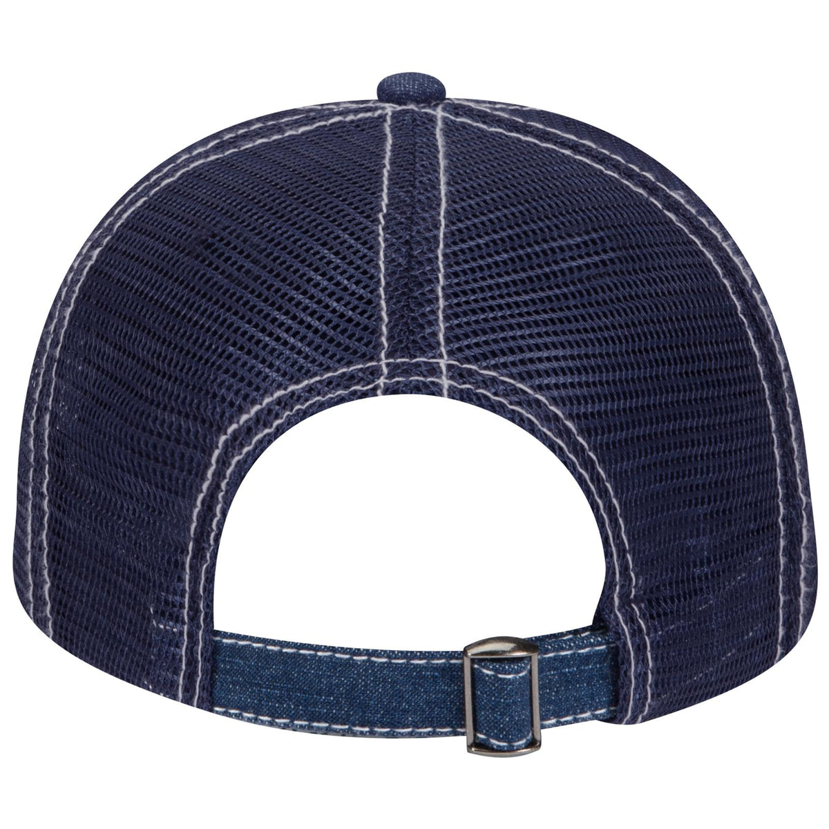 Rear View of 004W - Nvy/Wt OTTO CAP 6 Panel Low Profile Mesh Back Trucker Hat
