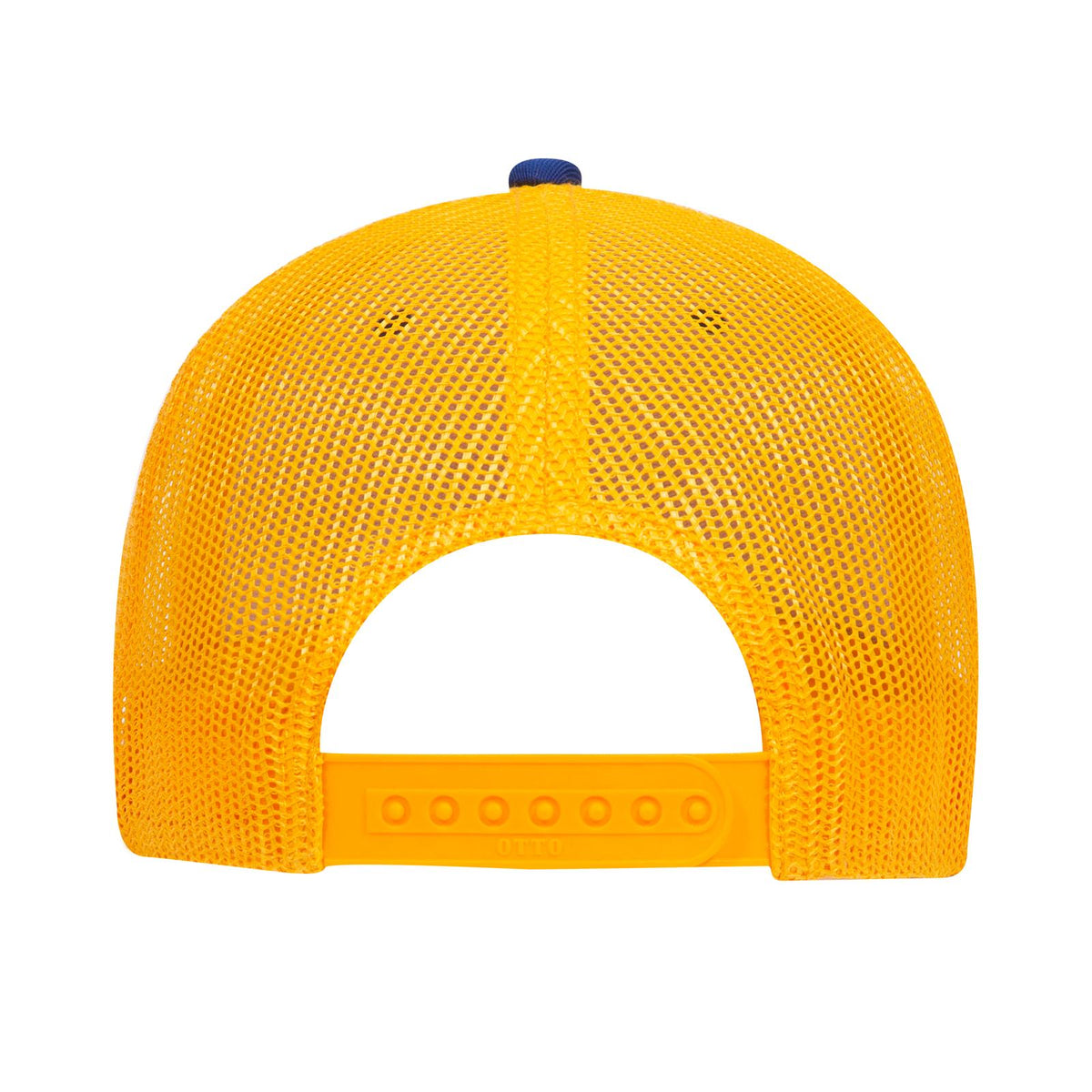 Rear View of 010106 - Ryl/Ryl/Gld OTTO CAP 6 Panel Low Profile Mesh Back Trucker Hat