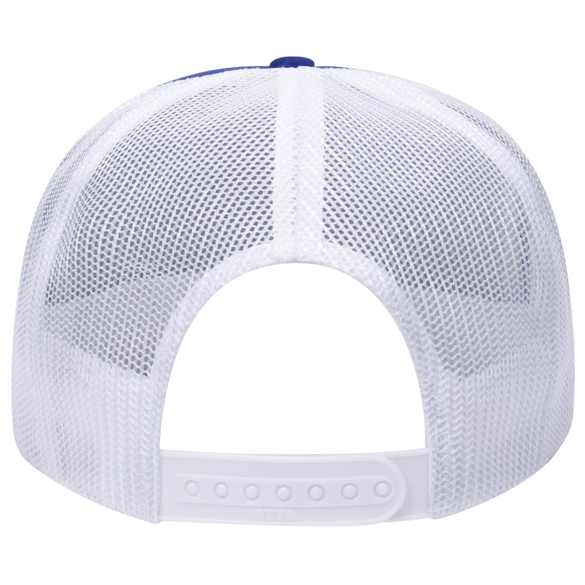 Rear View of 010116 - Ryl/Ryl/Wht OTTO CAP 5 Panel High Crown Mesh Back Trucker Hat