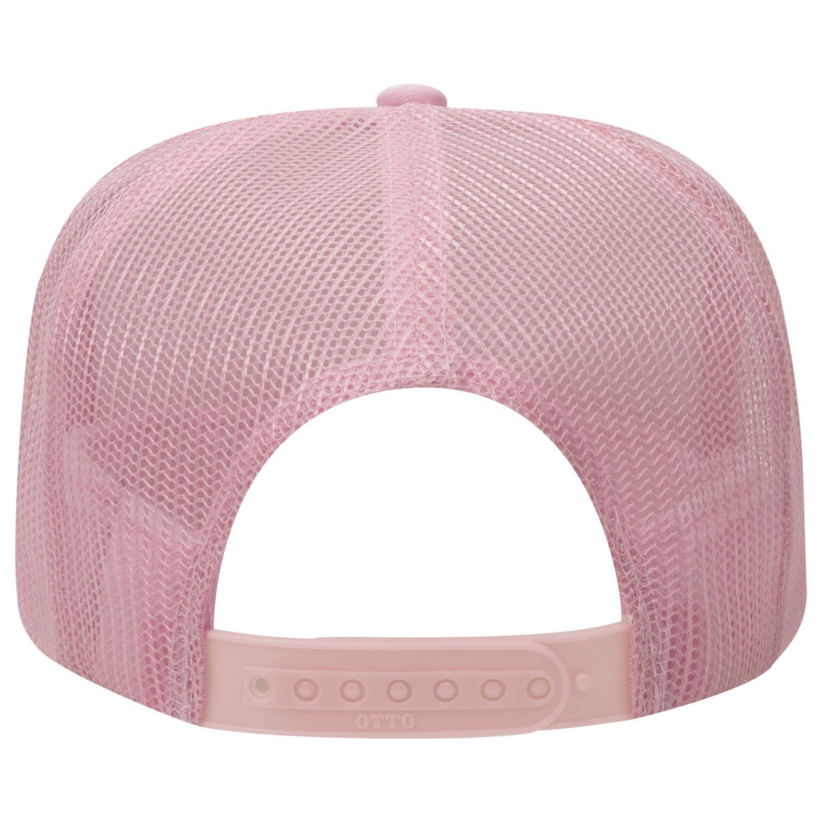 Rear View of 012 - Soft Pink OTTO CAP 5 Panel High Crown Mesh Back Trucker Hat