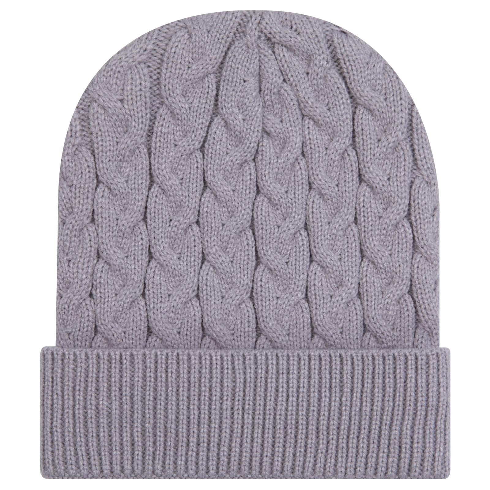 Front View of 014 - Gray OTTO CAP 12" Cable Knit Beanie w/ Rib Knit Cuff