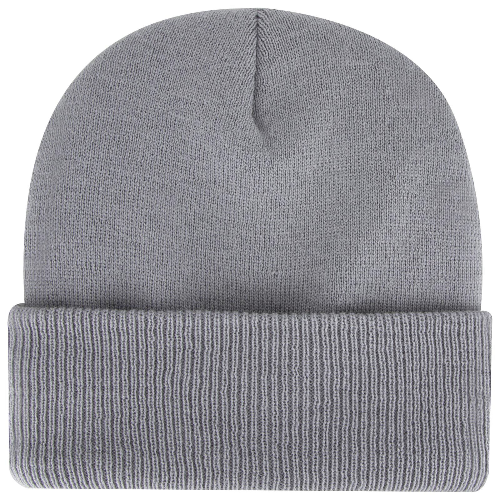 Front View of 014 - Gray OTTO CAP 12" Classic Knit Beanie w/ Inside Fleece Lining & Rib Knit Cuff