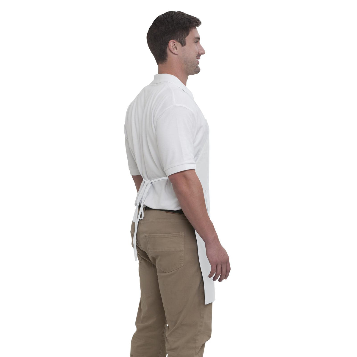Rear View of 016 - White OTTO 2 Pocket Full Length Adjustable Bib Apron