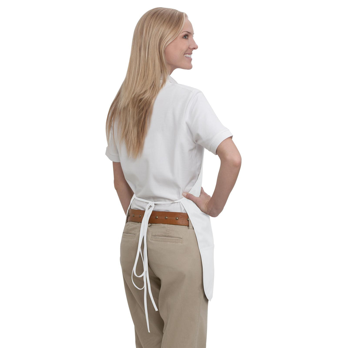 Rear View of 016 - White OTTO 2 Pocket Medium Bib Apron