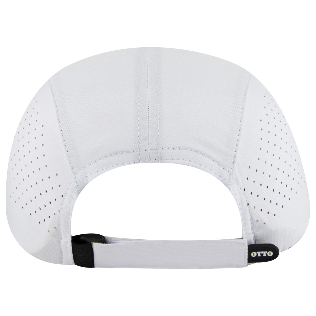 Rear View of 016 - White OTTO CAP 5 Panel Running Hat w/ Elastic Soft Visor