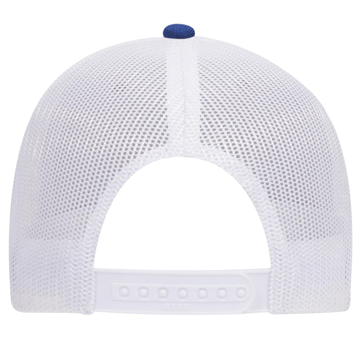 Rear View of 017416 - Royal/HeatherGry/White OTTO CAP 6 Panel Low Profile Mesh Back Trucker Hat