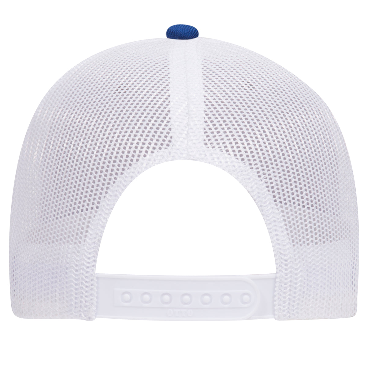 Rear View of 017416 - Royal/HeatherGry/White OTTO CAP 6 Panel Low Profile Mesh Back Trucker Hat