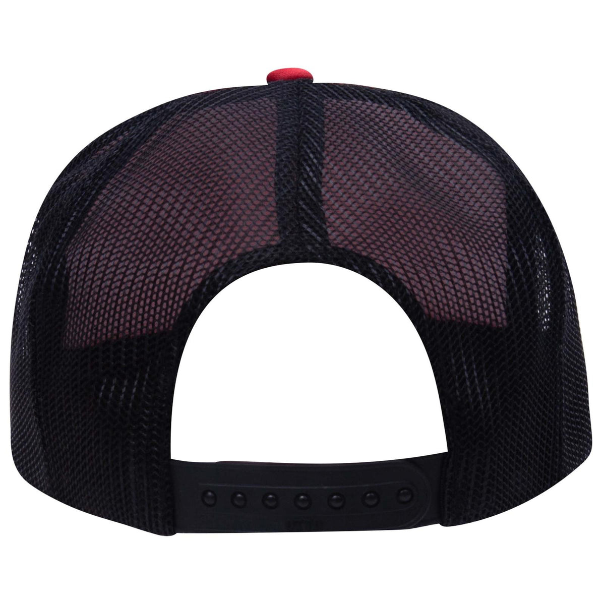 Rear View of 020203 - Red/Red/Blk OTTO CAP 5 Panel High Crown Mesh Back Trucker Hat