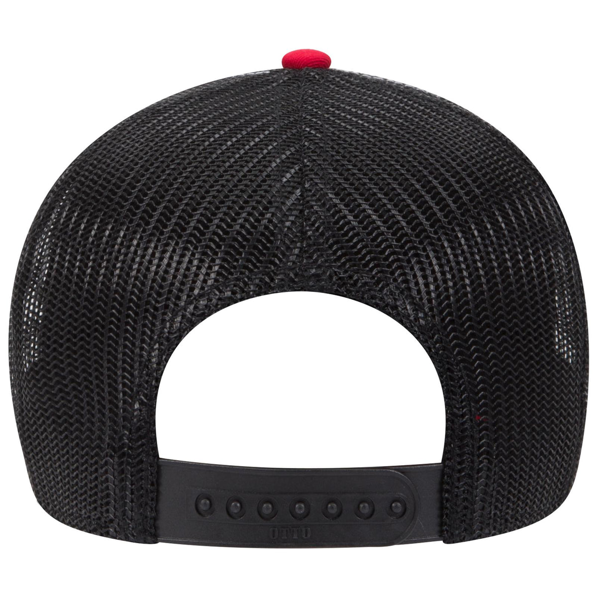 Rear View of 020203 - Red/Red/Blk OTTO CAP 6 Panel Low Profile Mesh Back Trucker Hat