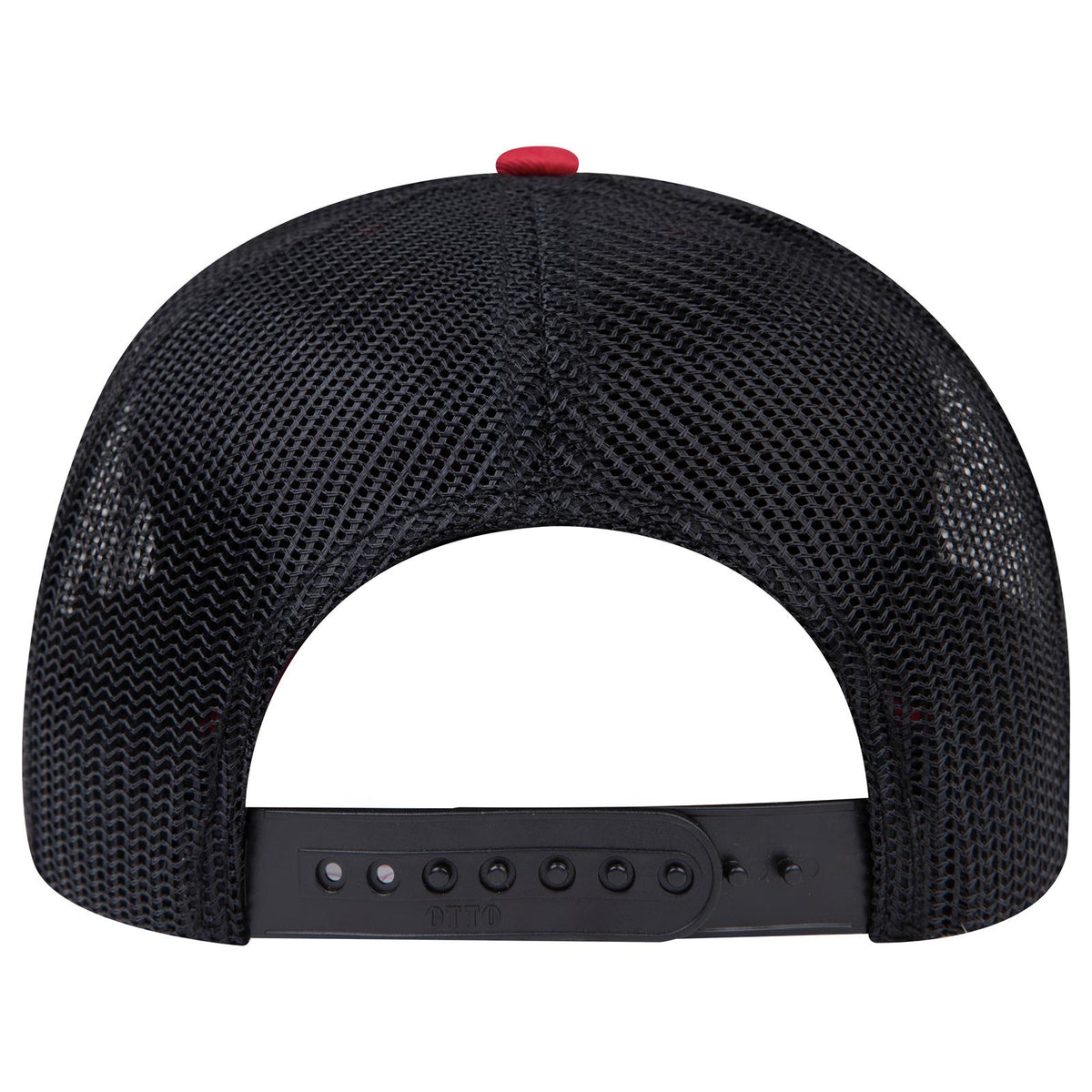 Rear View of 020203 - Red/Red/Blk OTTO CAP 6 Panel Mid Profile Mesh Back Trucker Hat
