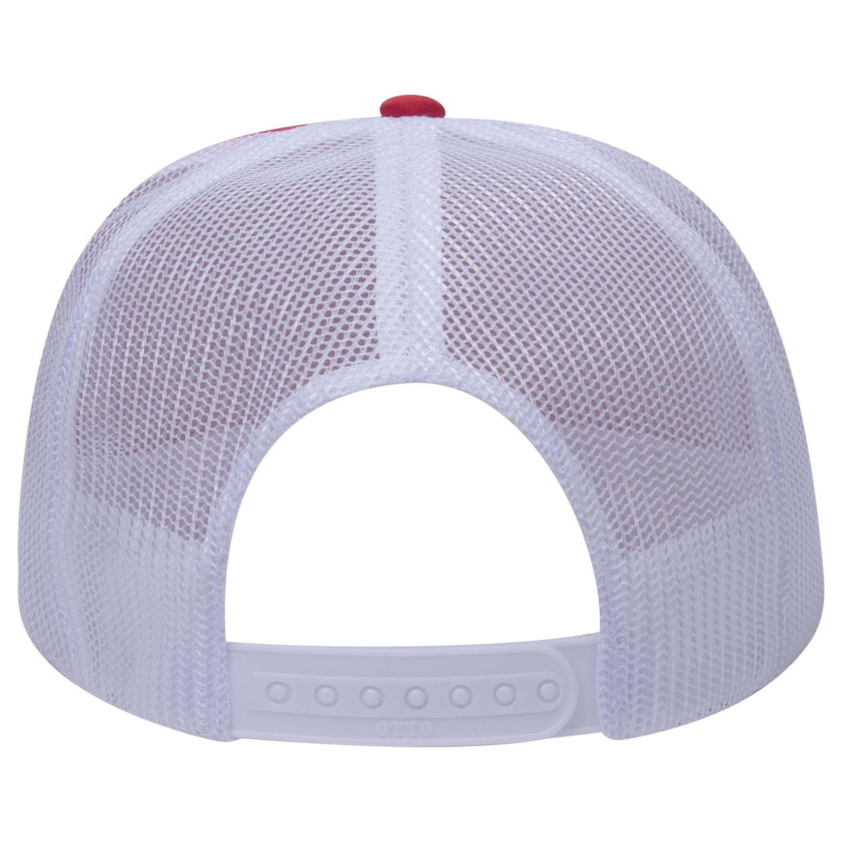 Rear View of 020216 - Red/Red/Wht OTTO CAP 5 Panel High Crown Mesh Back Trucker Hat
