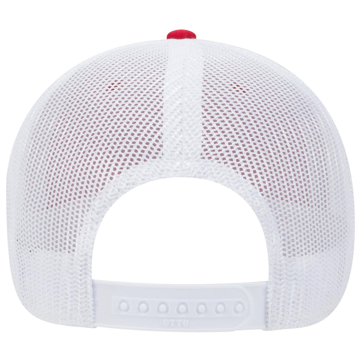 Rear View of 020216 - Red/Red/Wht OTTO CAP 6 Panel Low Profile Mesh Back Trucker Hat