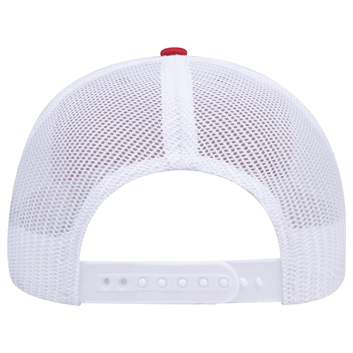 Rear View of 020216 - Red/Red/Wht OTTO CAP 6 Panel Mid Profile Mesh Back Trucker Hat