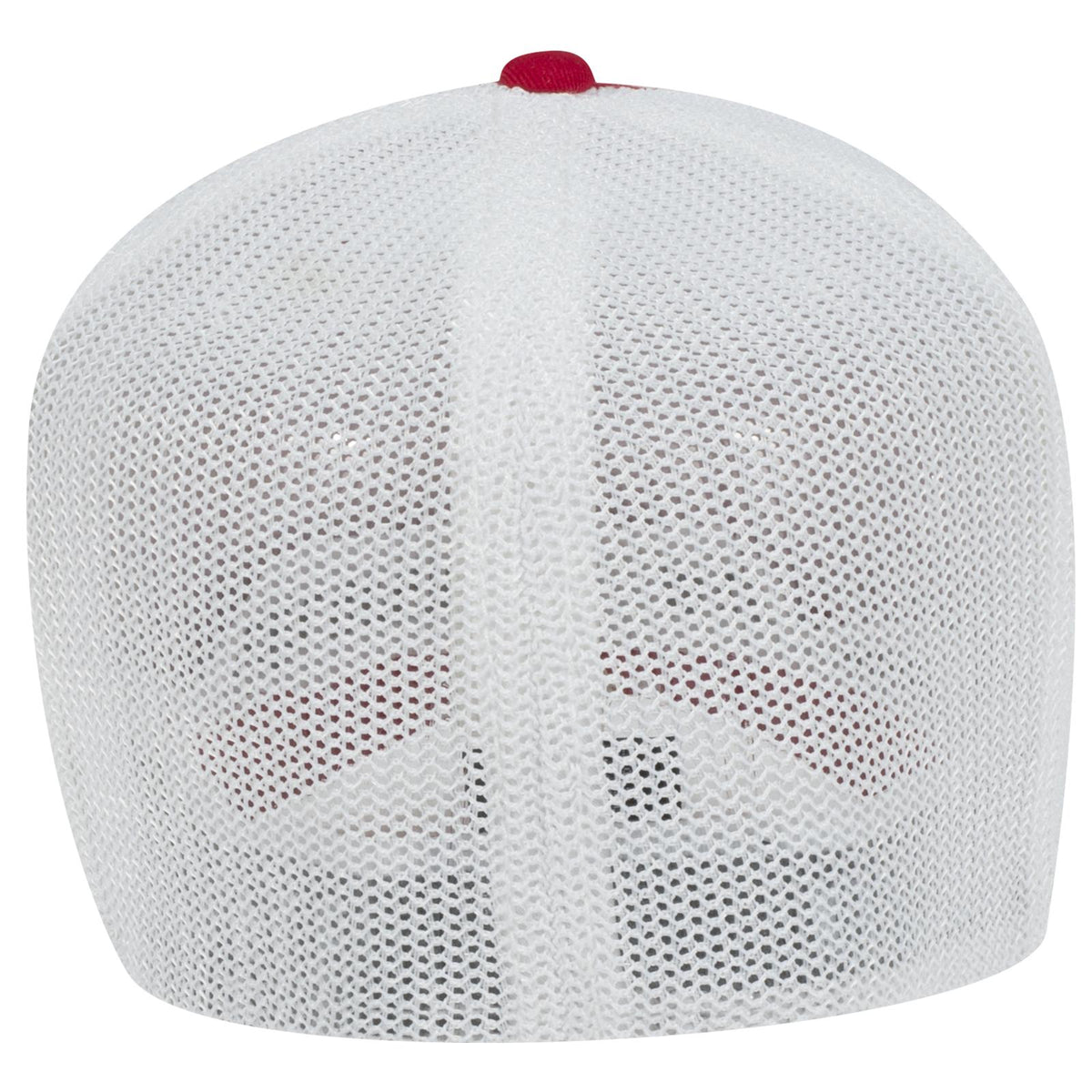 Rear View of 020216 - Red/Red/Wht OTTO CAP "OTTO FLEX" Fitted 6 Panel Low Profile Mesh Back Trucker Hat