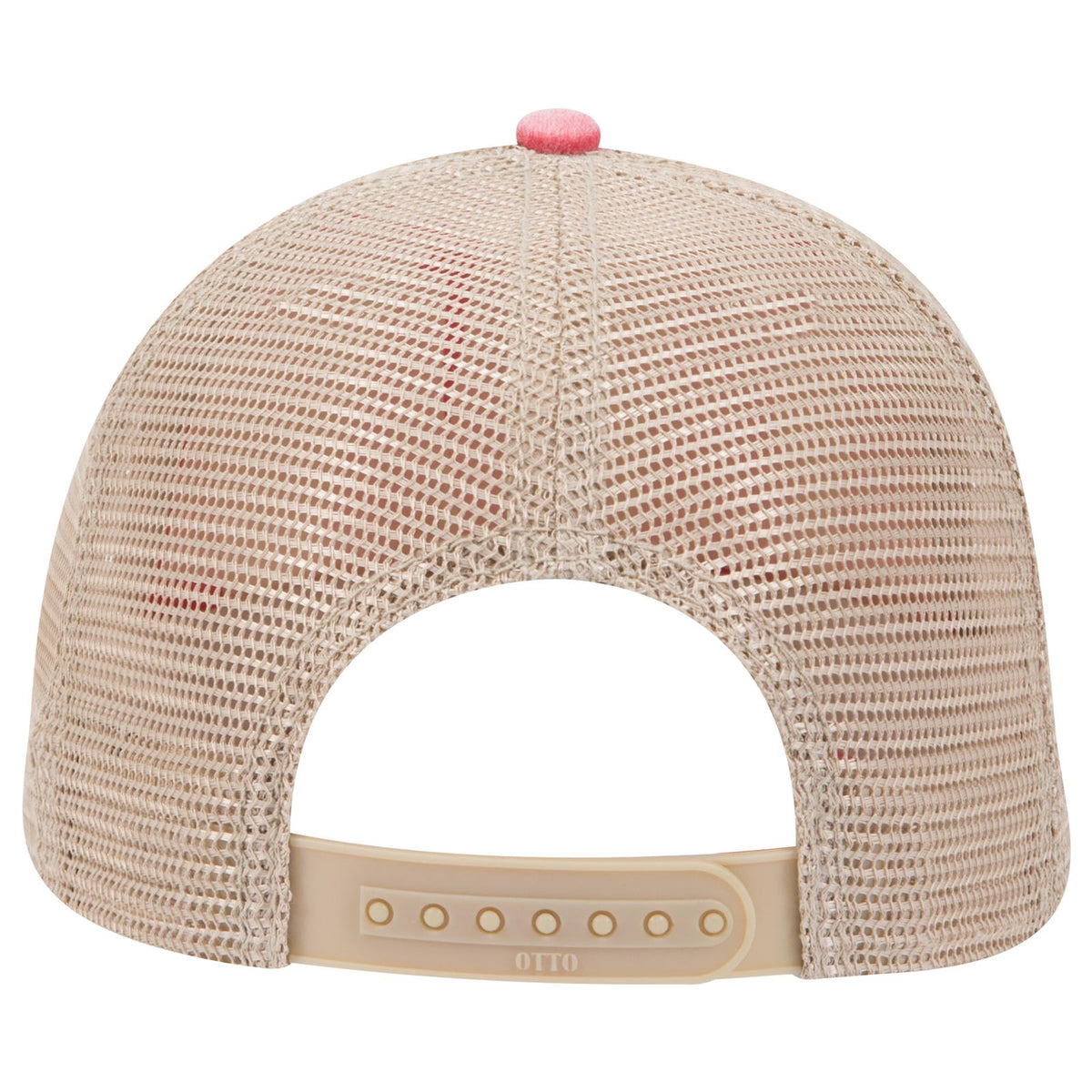 Rear View of 020232 - Red/Red/Kha OTTO CAP "OTTO COMFY FIT" 6 Panel Low Profile Mesh Back Trucker Hat