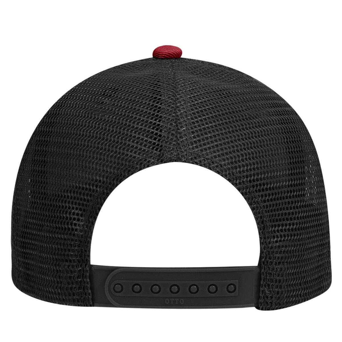 Rear View of 0203 - Red/Blk OTTO CAP 6 Panel Low Profile Mesh Back Trucker Hat
