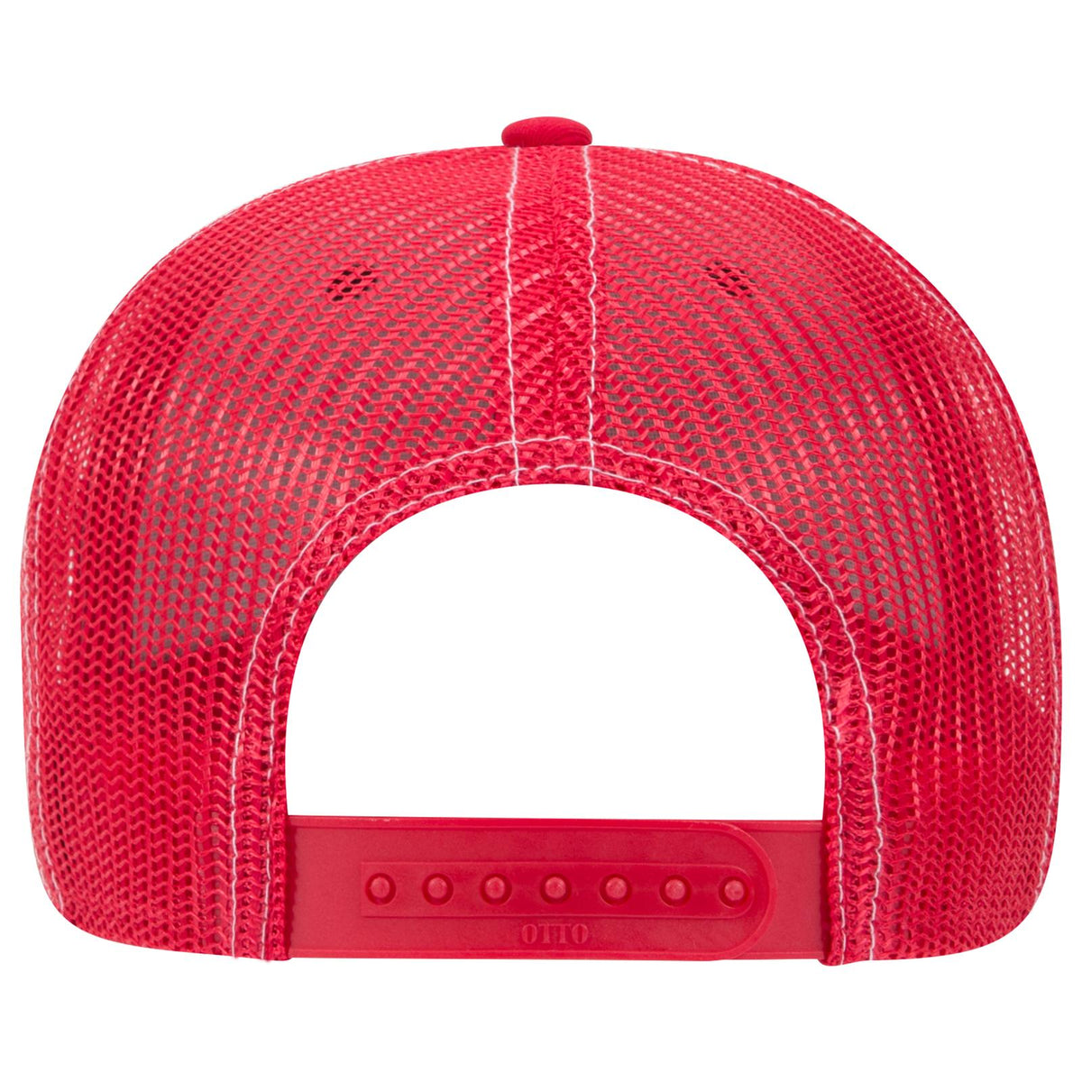 Rear View of 020302 - Red/Blk/Red OTTO CAP 6 Panel Low Profile Mesh Back Trucker Hat