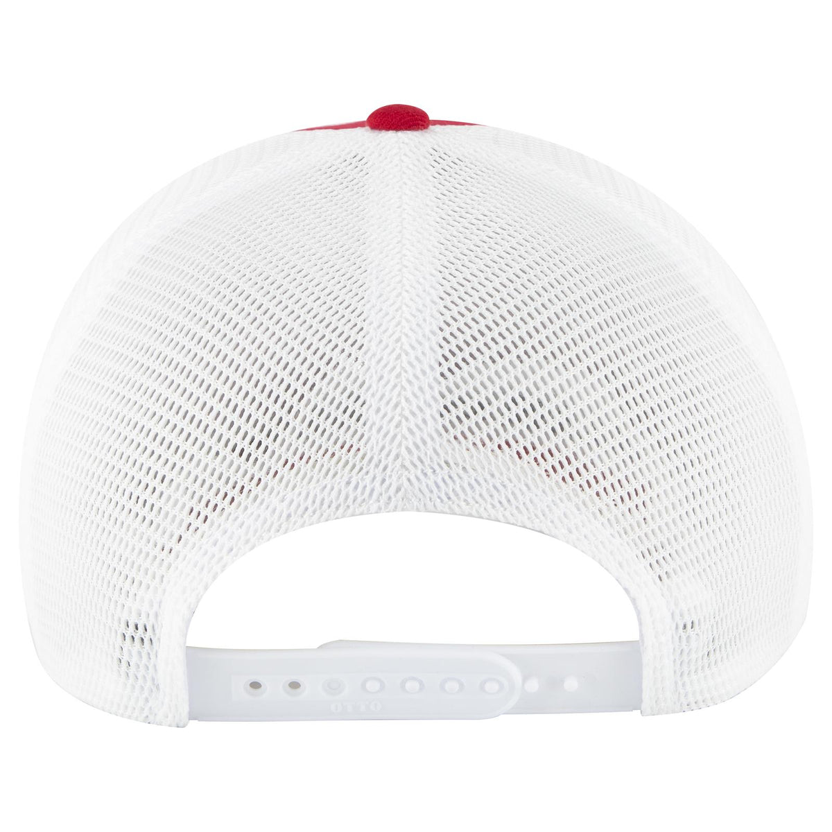 Rear View of 0216 - Red/Wht OTTO CAP "OTTO COMFY FIT" 6 Panel Low Profile Mesh Back Trucker Hat