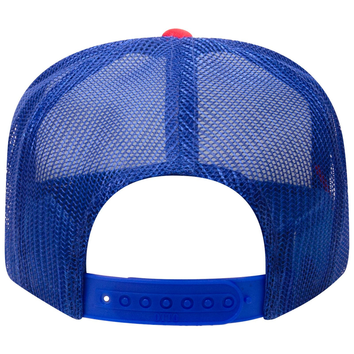 Rear View of 021601 - Red/Wht/Ryl OTTO CAP 5 Panel High Crown Mesh Back Trucker Hat