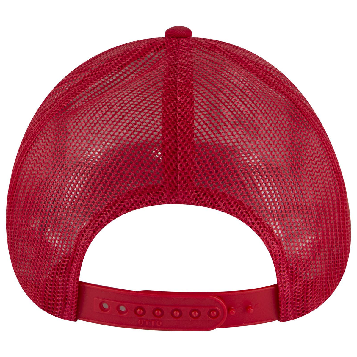 Rear View of 021602 - Red/Wht/Red OTTO CAP 6 Panel Low Profile Mesh Back Trucker Hat