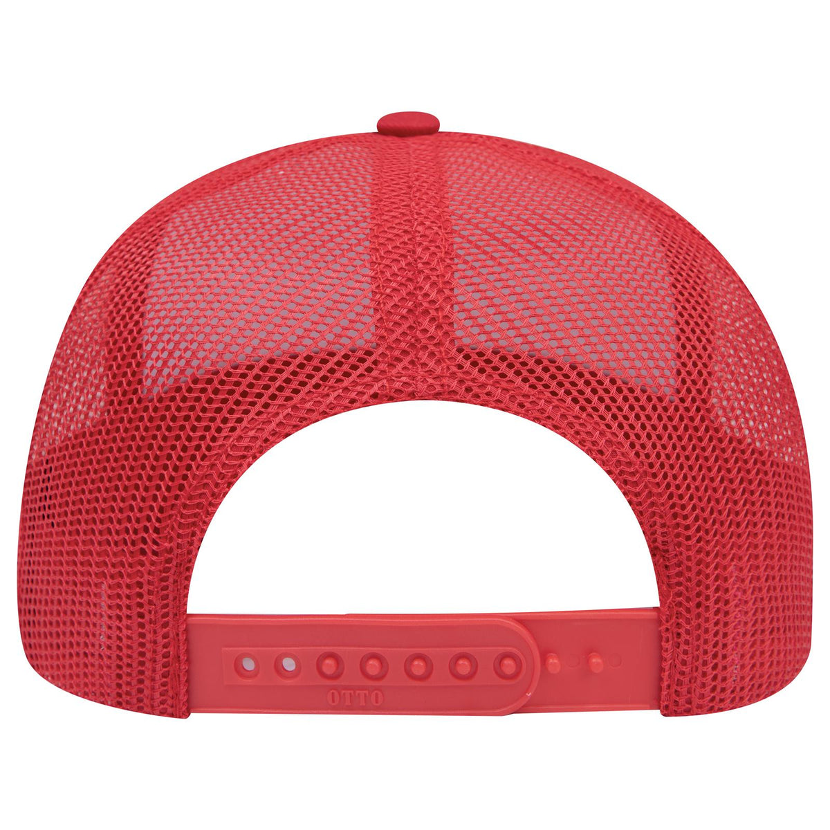 Rear View of 021602 - Red/Wht/Red OTTO CAP 6 Panel Mid Profile Mesh Back Trucker Hat