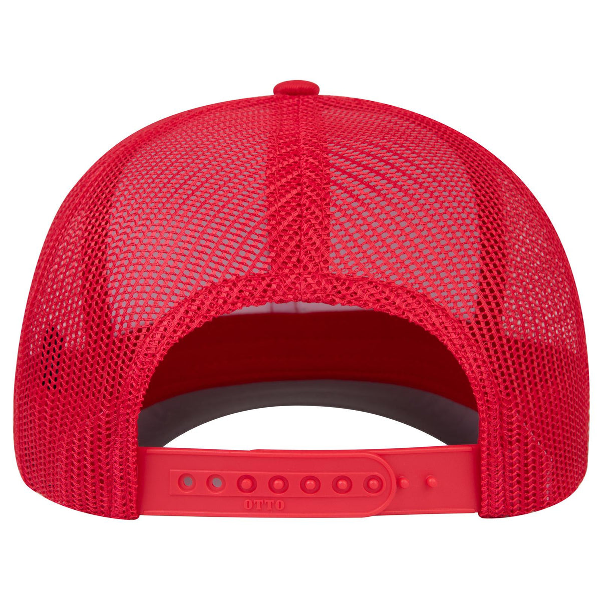 Rear View of 021602 - Red/Wht/Red OTTO CAP Seamless 6 Panel Mid Profile Mesh Back Trucker Hat