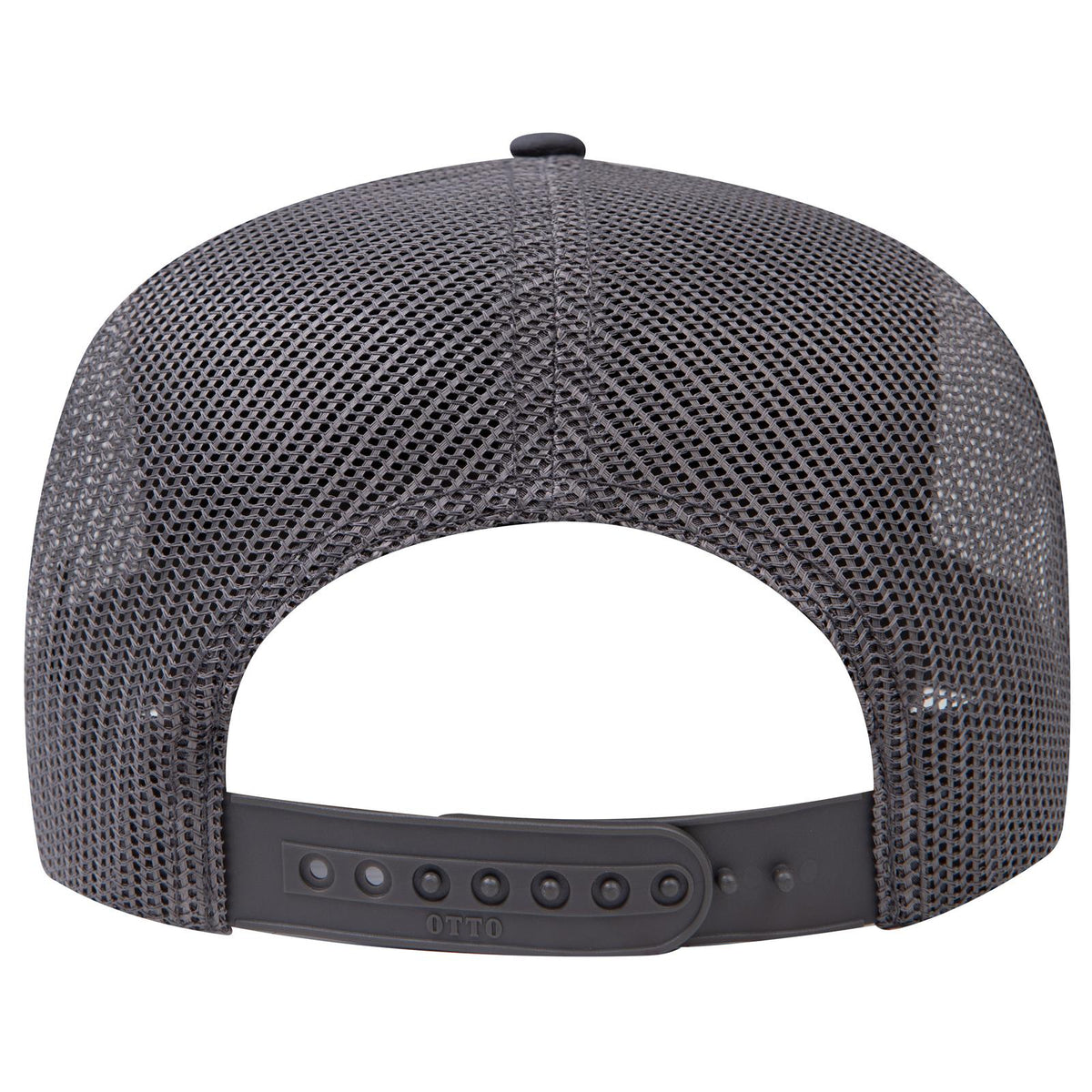 Rear View of 025B - Ch Gry OTTO CAP 5 Panel Mid Profile Mesh Back Trucker Hat