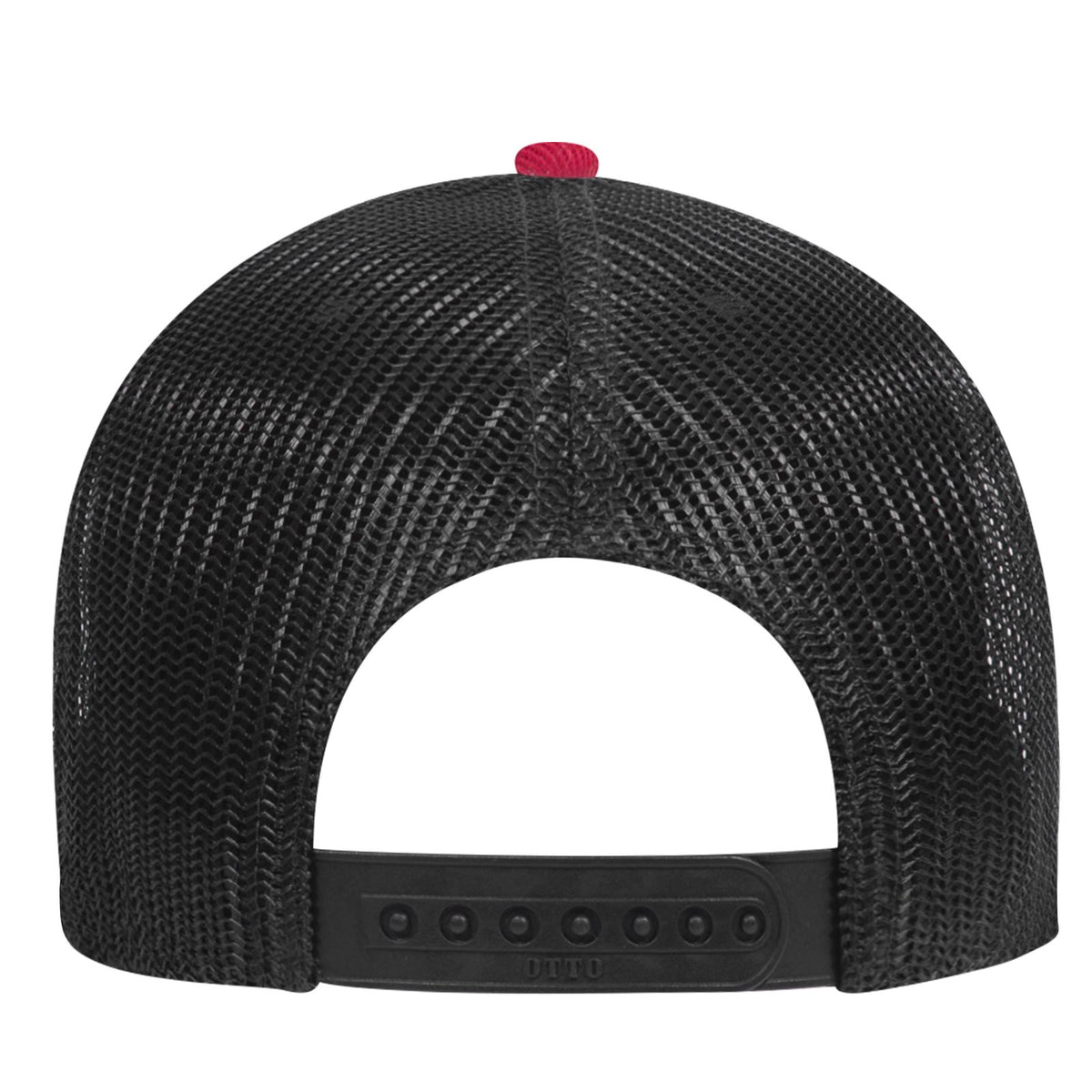 Rear View of 027403 - Red/HeatherGry/Black OTTO CAP 6 Panel Low Profile Mesh Back Trucker Hat