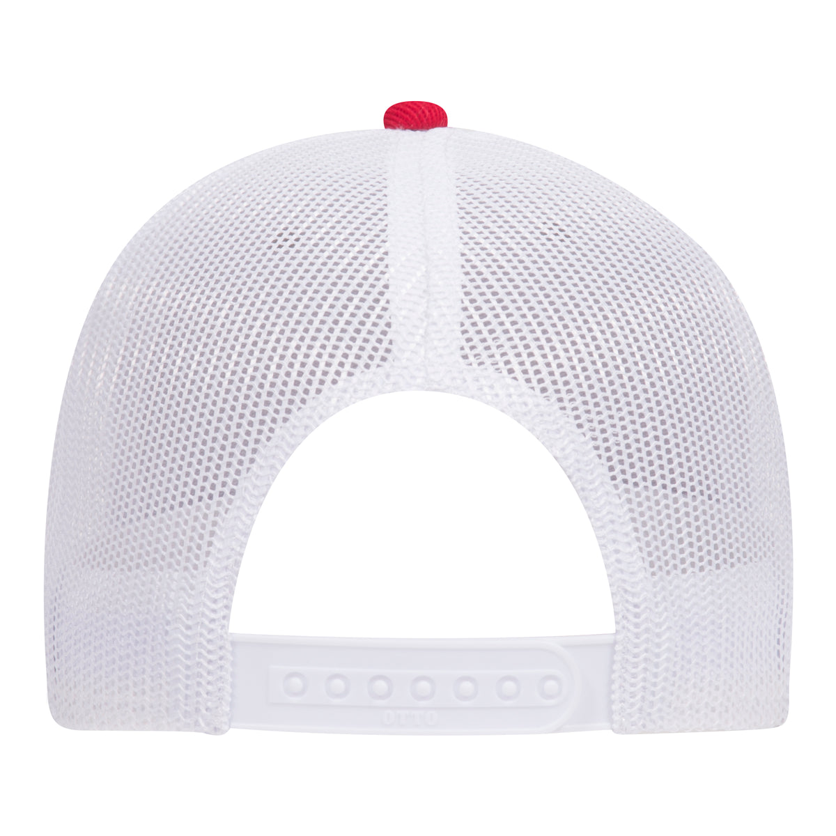 Rear View of 027416 - Red/HeatherGry/White OTTO CAP 6 Panel Low Profile Mesh Back Trucker Hat