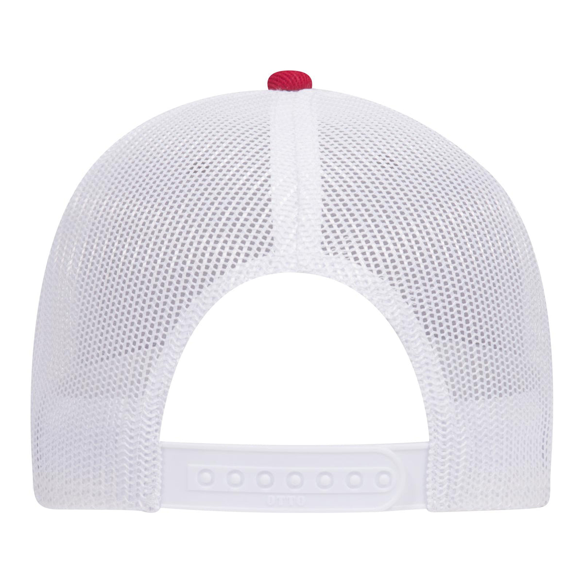 Rear View of 027416 - Red/HeatherGry/White OTTO CAP 6 Panel Low Profile Mesh Back Trucker Hat