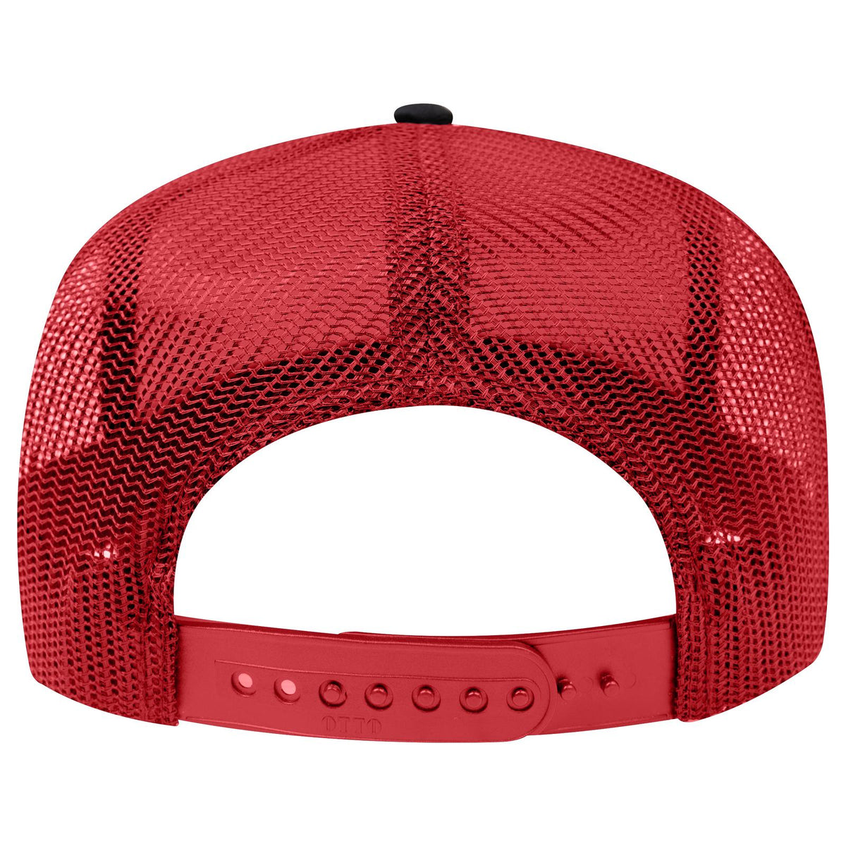 Rear View of 0302 - Blk/Red OTTO CAP 5 Panel Mid Profile Mesh Back Trucker Hat