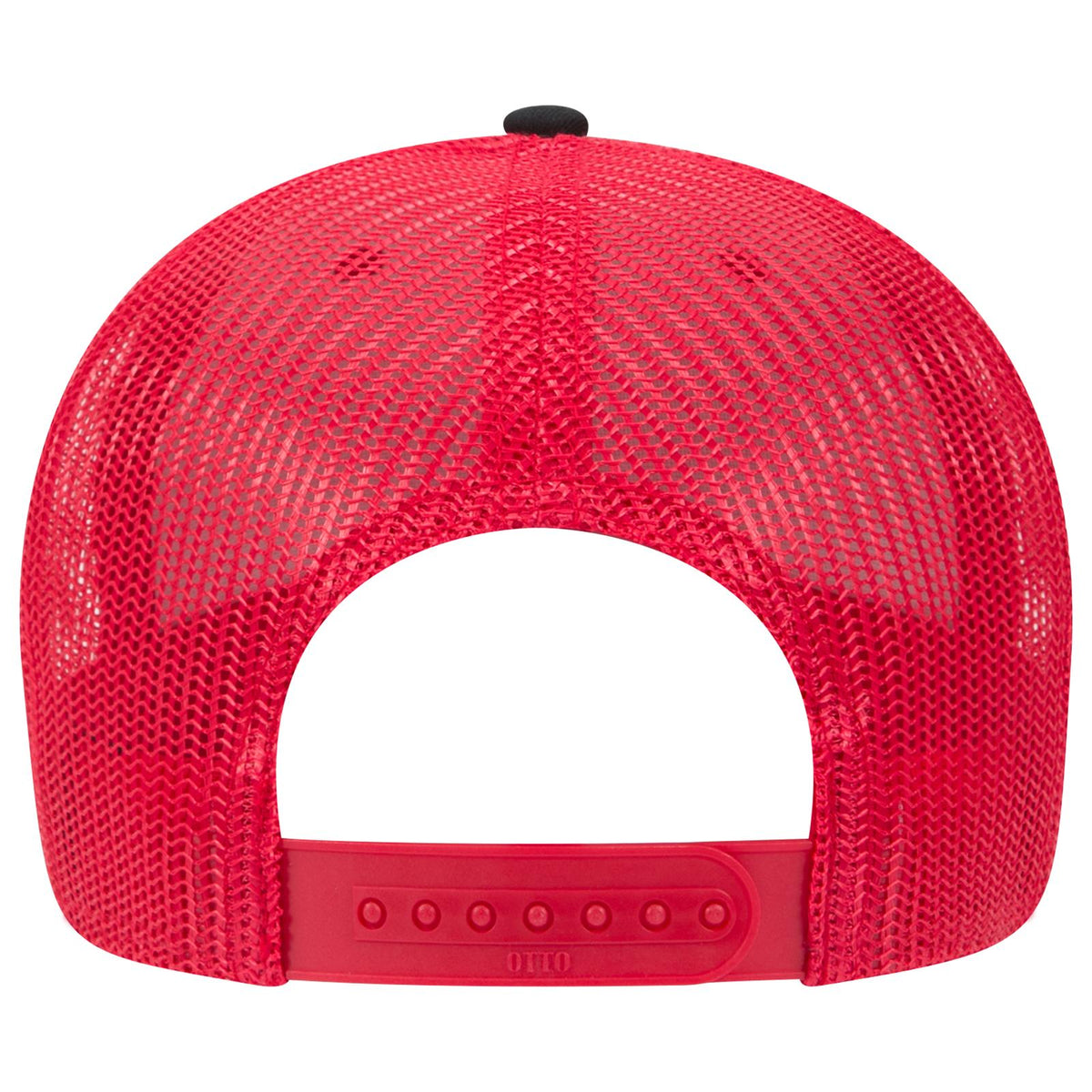 Rear View of 030202 - Blk/Red/Red OTTO CAP 6 Panel Low Profile Mesh Back Trucker Hat