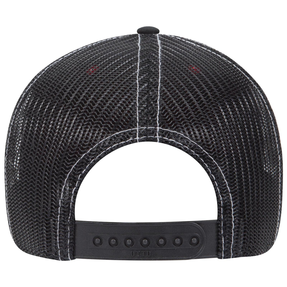Rear View of 030203 - Blk/Red/Blk OTTO CAP 6 Panel Low Profile Mesh Back Trucker Hat