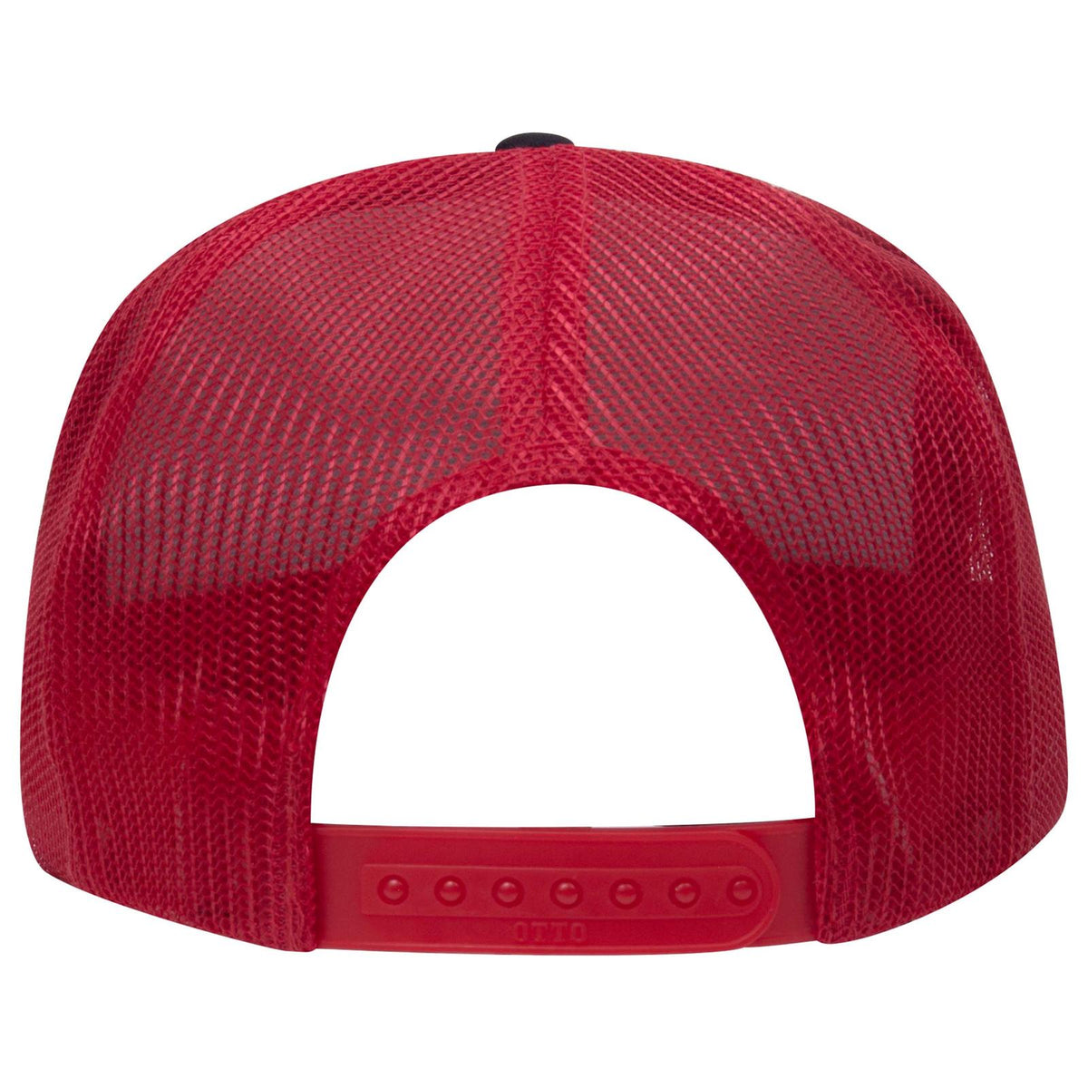 Rear View of 030302 - Blk/Blk/Red OTTO CAP 5 Panel High Crown Mesh Back Trucker Hat
