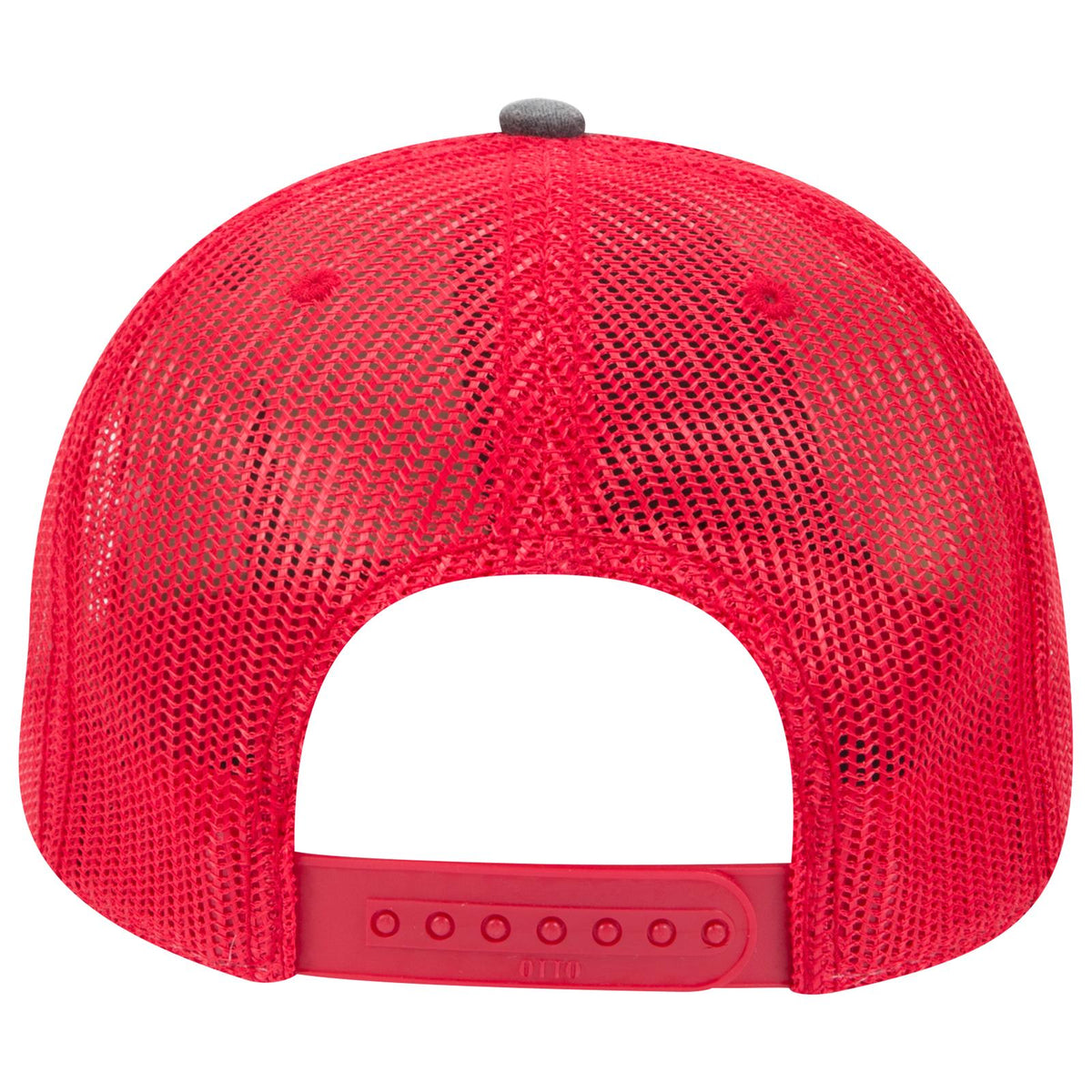 Rear View of 030302 - Blk/Blk/Red OTTO CAP "OTTO COMFY FIT" 6 Panel Low Profile Mesh Back Trucker Hat