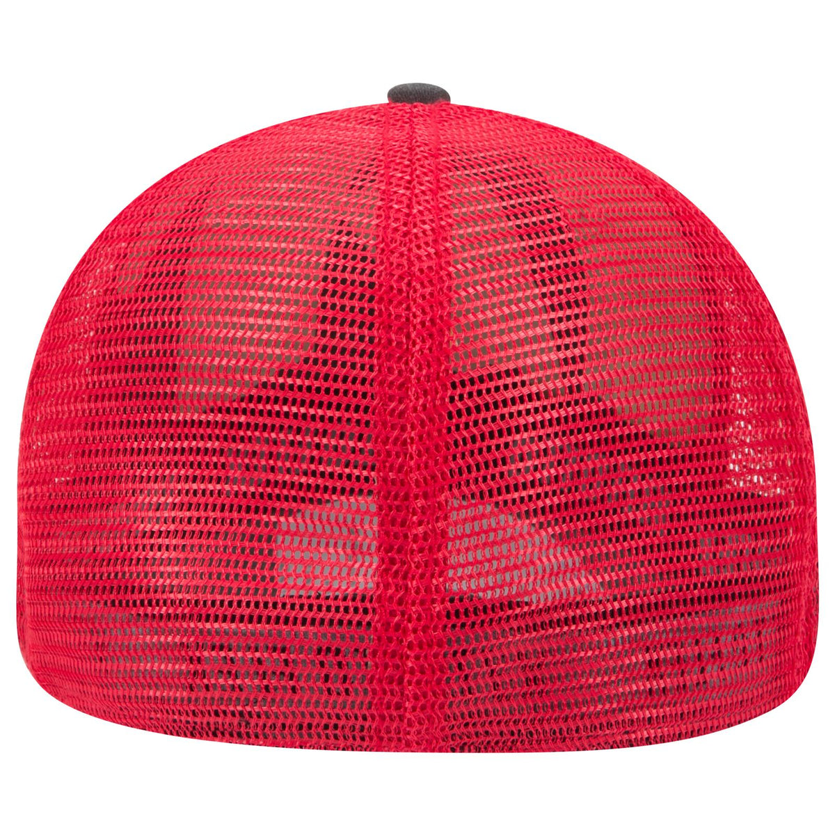 Rear View of 030302 - Blk/Blk/Red OTTO CAP "OTTO FLEX" Fitted 6 Panel Low Profile Mesh Back Trucker Hat