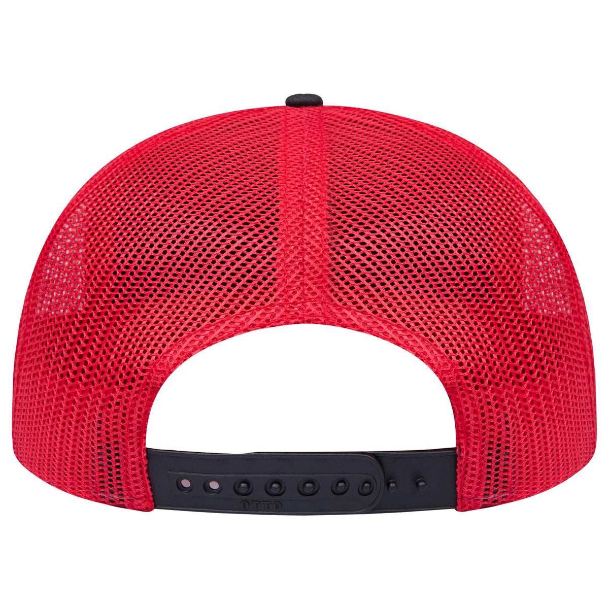 Rear View of 030302 - Blk/Blk/Red OTTO CAP "OTTO SNAP" 6 Panel Pro Style Mesh Back Trucker Snapback Hat