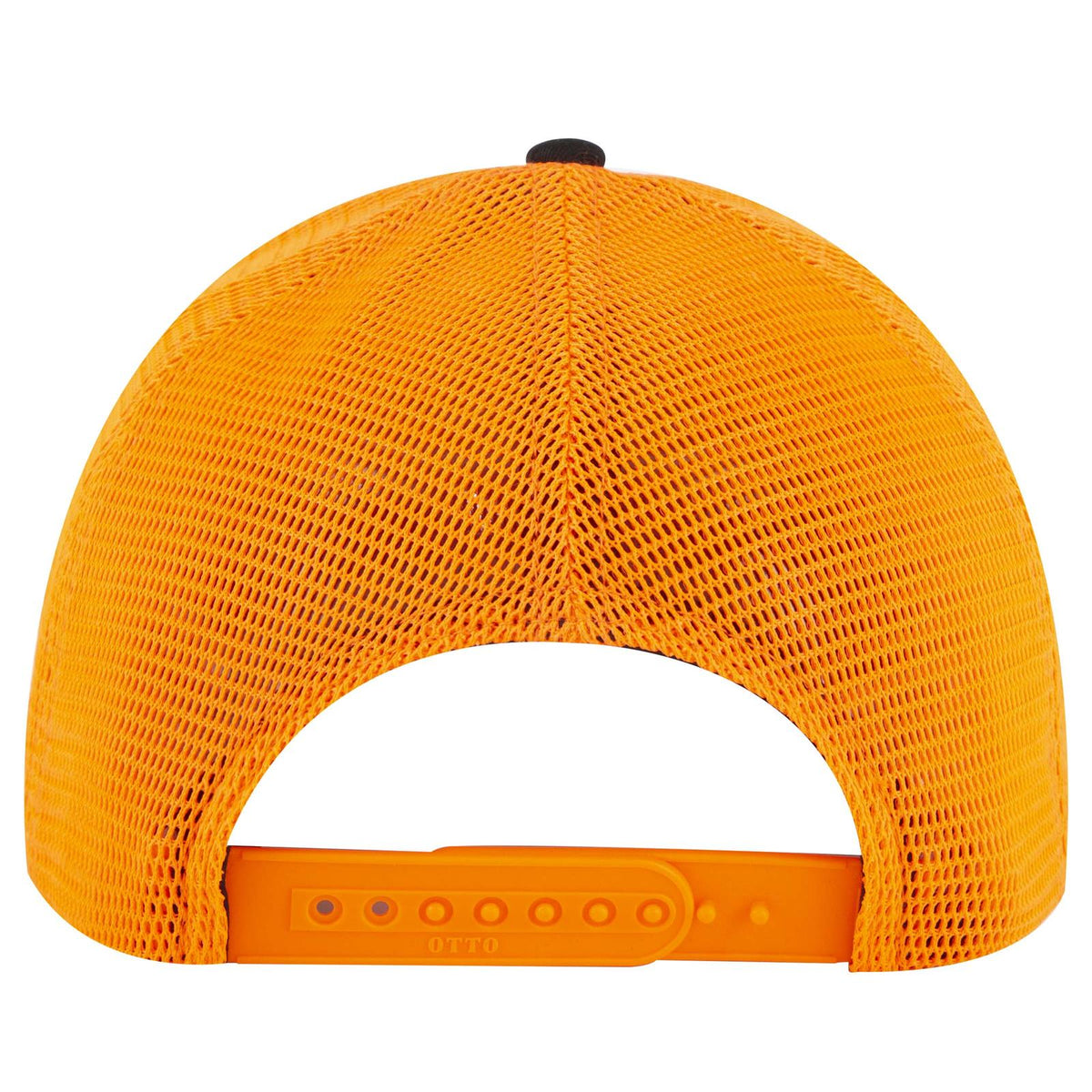 Rear View of 030309 - Blk/Blk/N Org OTTO CAP "OTTO COMFY FIT" 6 Panel Low Profile Mesh Back Trucker Hat