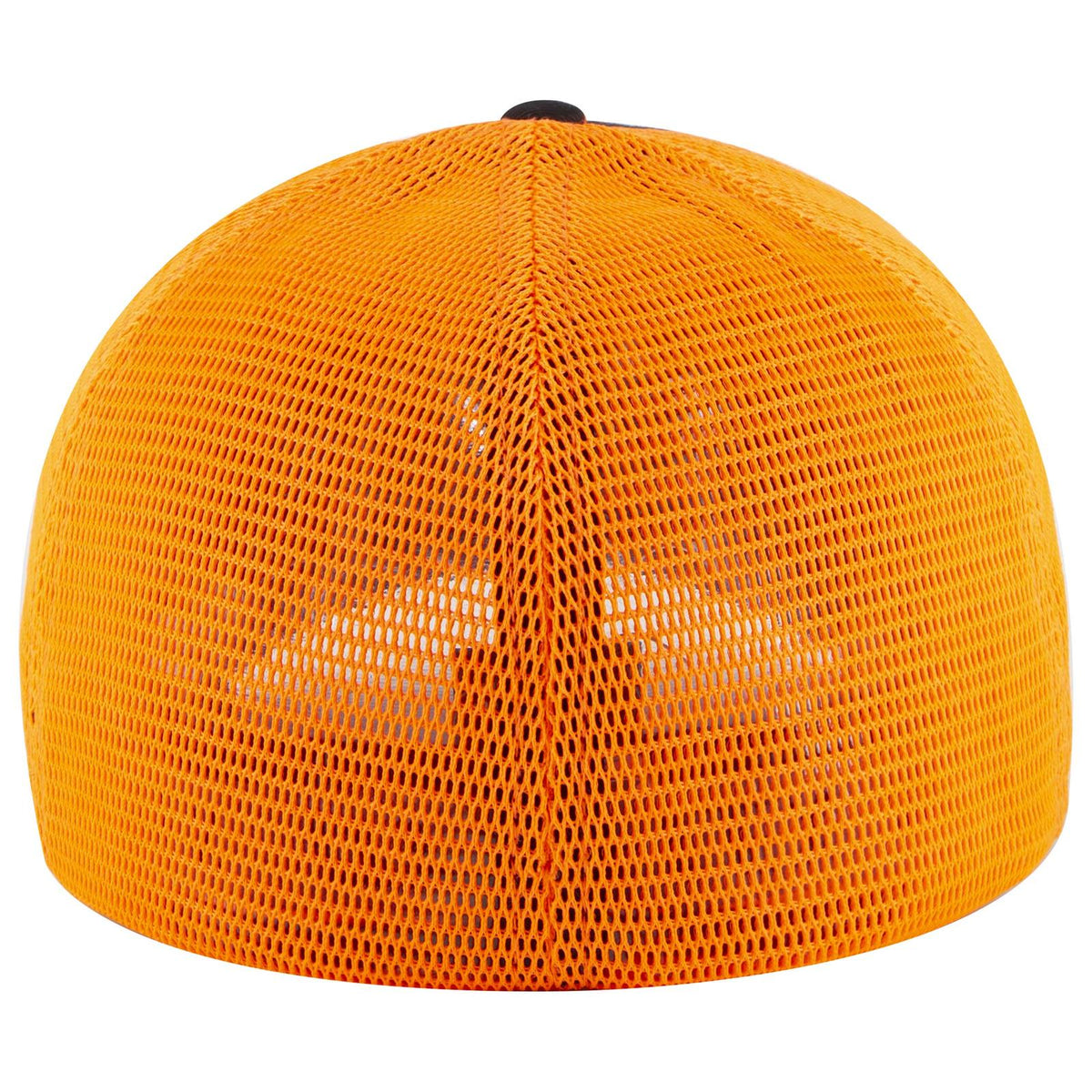 Rear View of 030309 - Blk/Blk/N Org OTTO CAP "OTTO FLEX" Fitted 6 Panel Low Profile Mesh Back Trucker Hat
