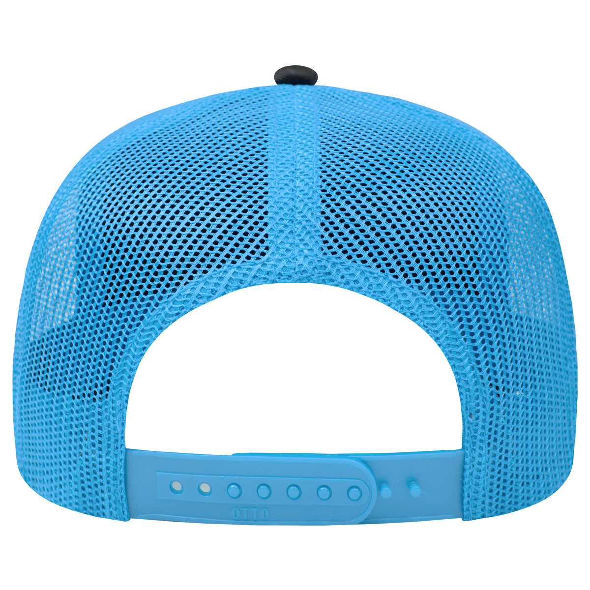 Rear View of 0303107 - Blk/Blk/N.Blue OTTO CAP 5 Panel Low Profile Mesh Back Trucker Hat