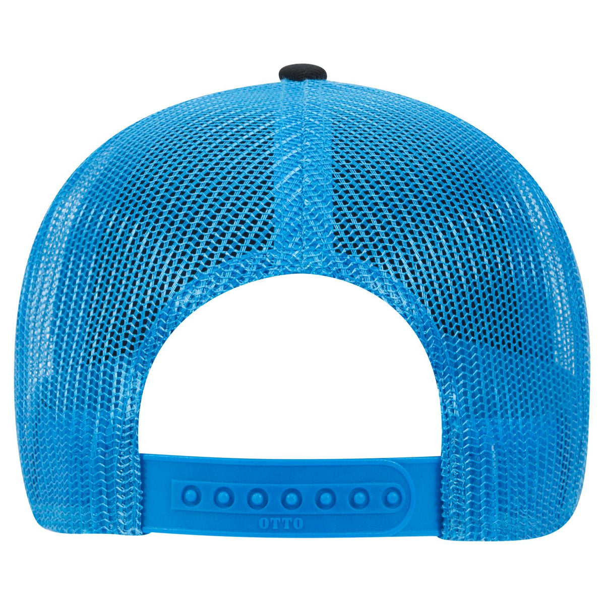Rear View of 0303107 - Blk/Blk/N.Blue OTTO CAP 6 Panel Low Profile Mesh Back Trucker Hat