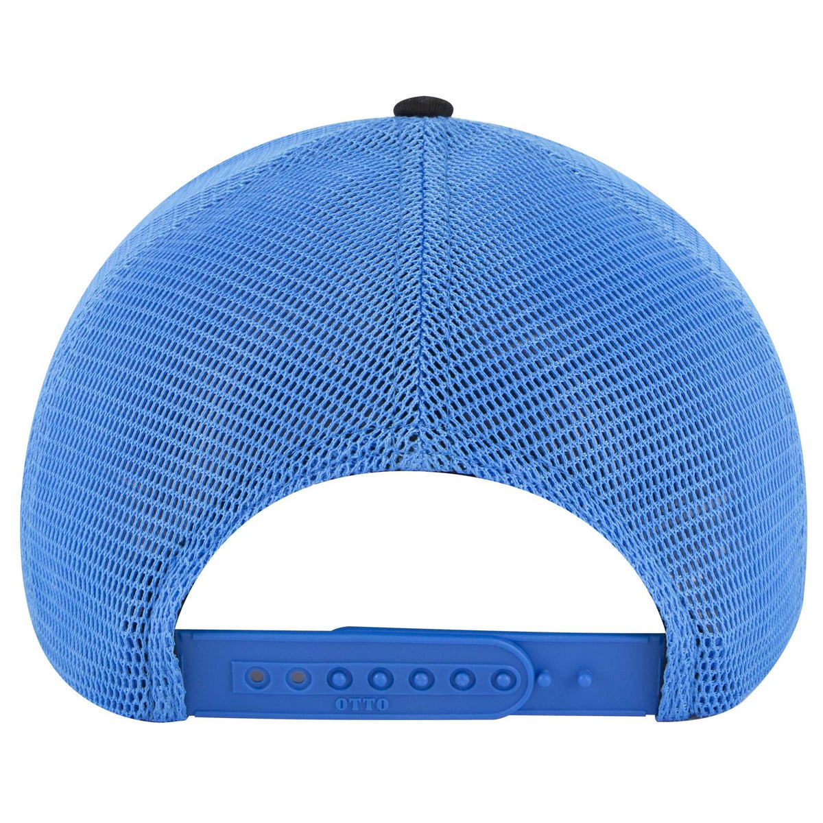 Rear View of 0303107 - Blk/Blk/N.Blue OTTO CAP "OTTO COMFY FIT" 6 Panel Low Profile Mesh Back Trucker Hat