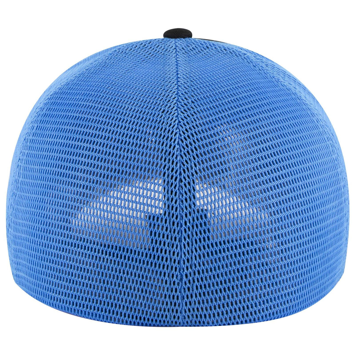 Rear View of 0303107 - Blk/Blk/N.Blue OTTO CAP "OTTO FLEX" Fitted 6 Panel Low Profile Mesh Back Trucker Hat