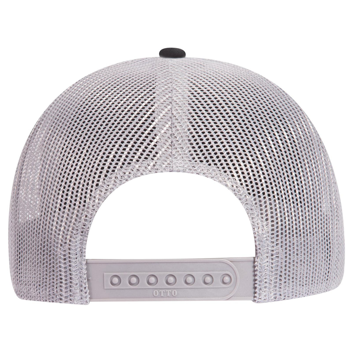 Rear View of 030314 - Blk/Blk/Gry OTTO CAP 6 Panel Low Profile Mesh Back Trucker Hat