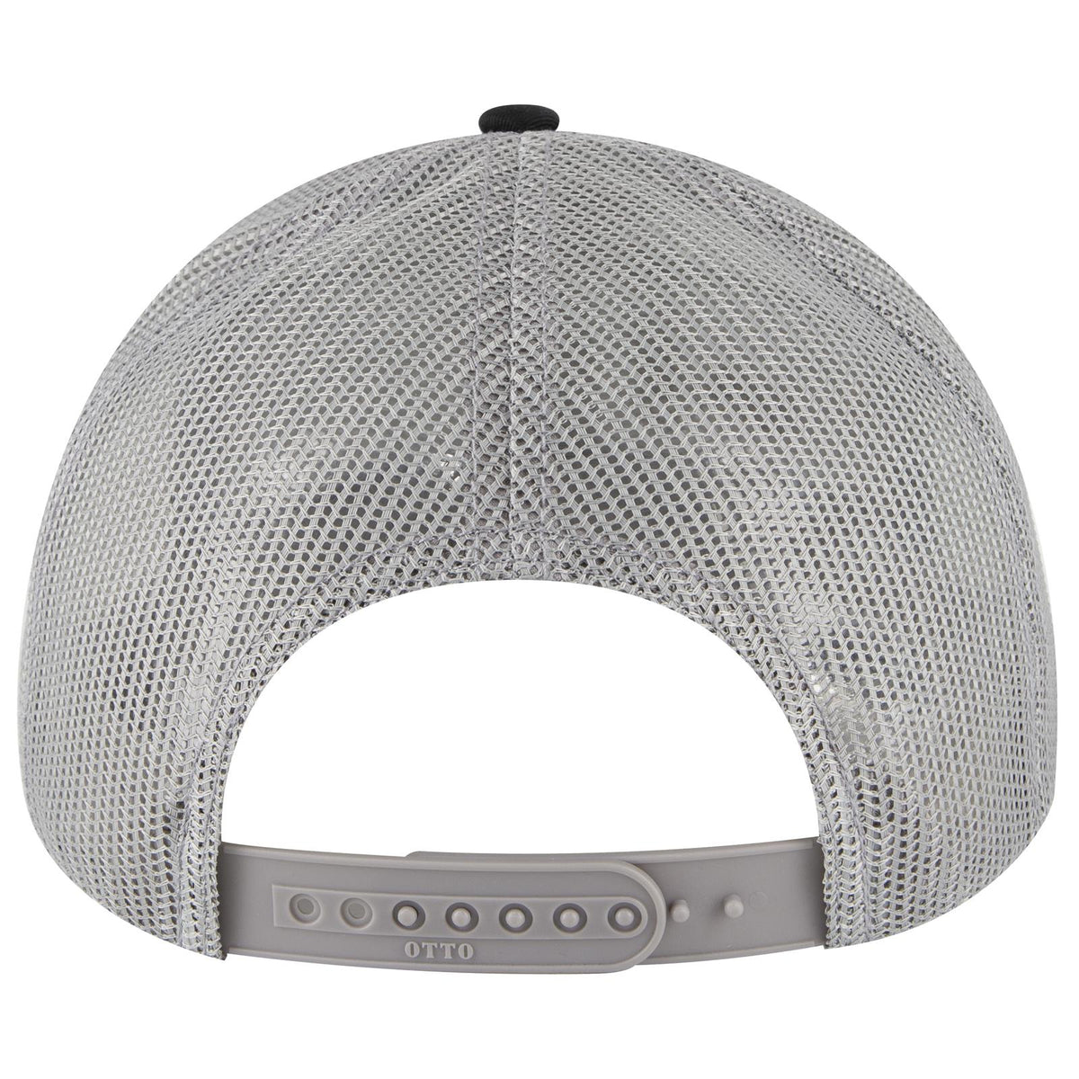 Rear View of 030314 - Blk/Blk/Gry OTTO CAP 6 Panel Low Profile Mesh Back Trucker Hat