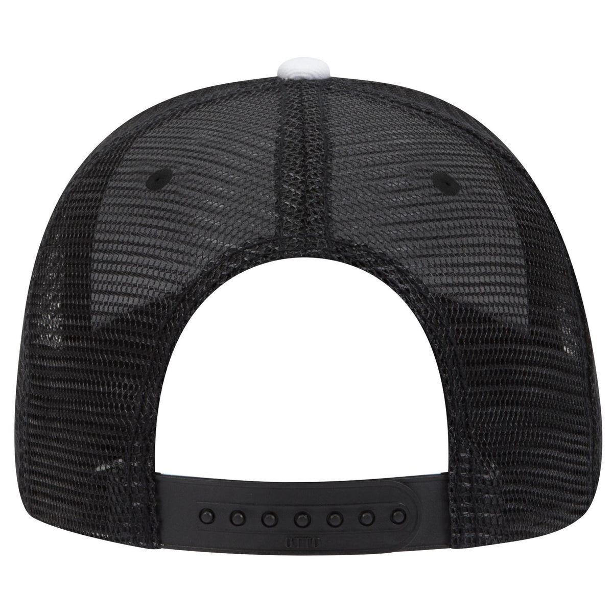 Rear View of 030316 - Blk/Blk/Wht OTTO CAP 6 Panel Low Profile Mesh Back Trucker Hat