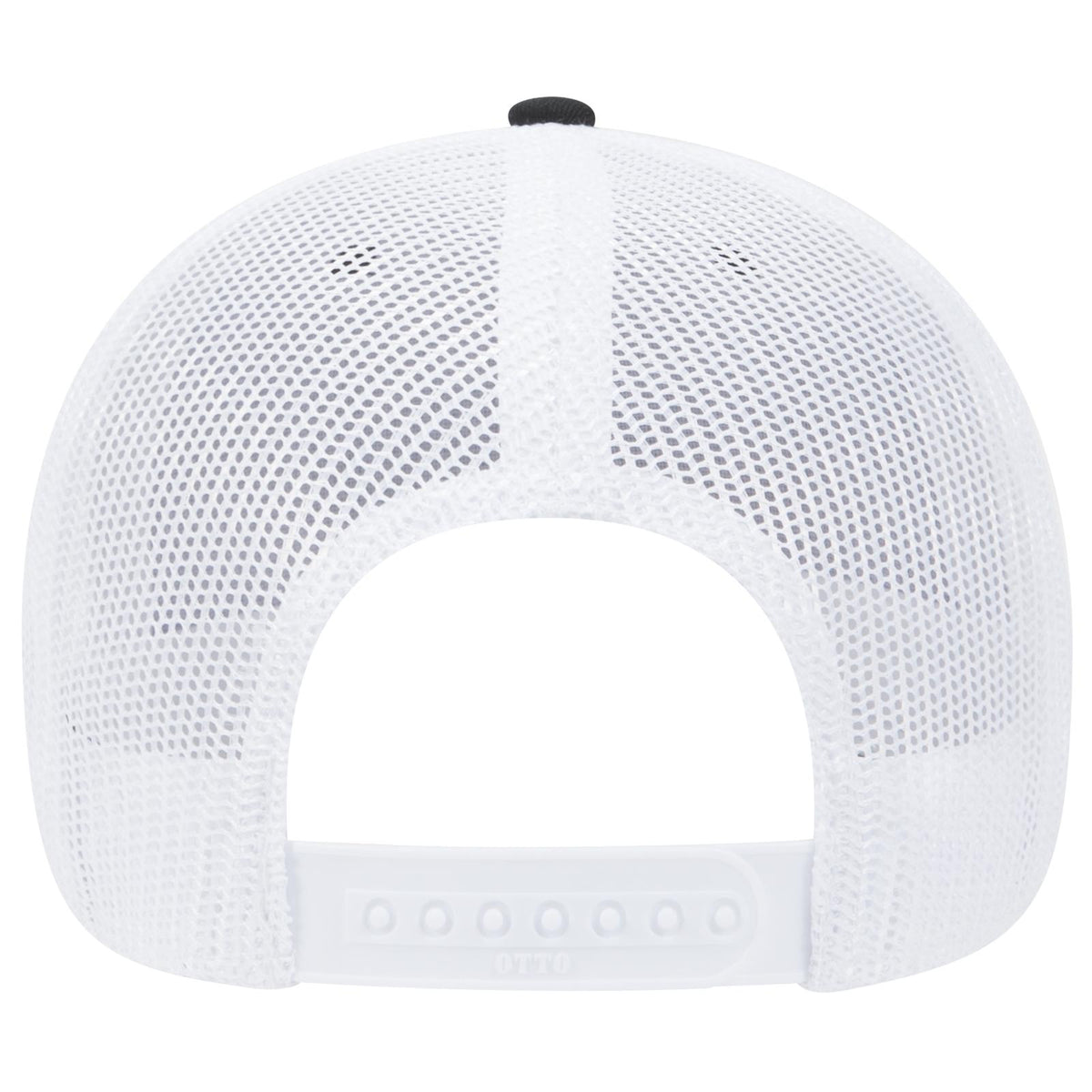 Rear View of 030316 - Blk/Blk/Wht OTTO CAP 6 Panel Low Profile Mesh Back Trucker Hat