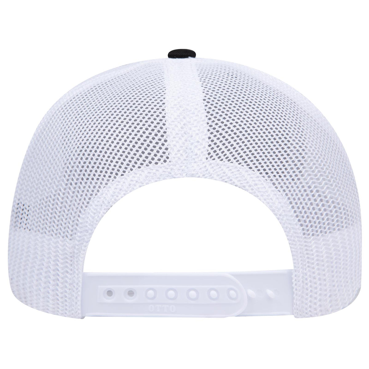 Rear View of 030316 - Blk/Blk/Wht OTTO CAP 6 Panel Mid Profile Mesh Back Trucker Hat